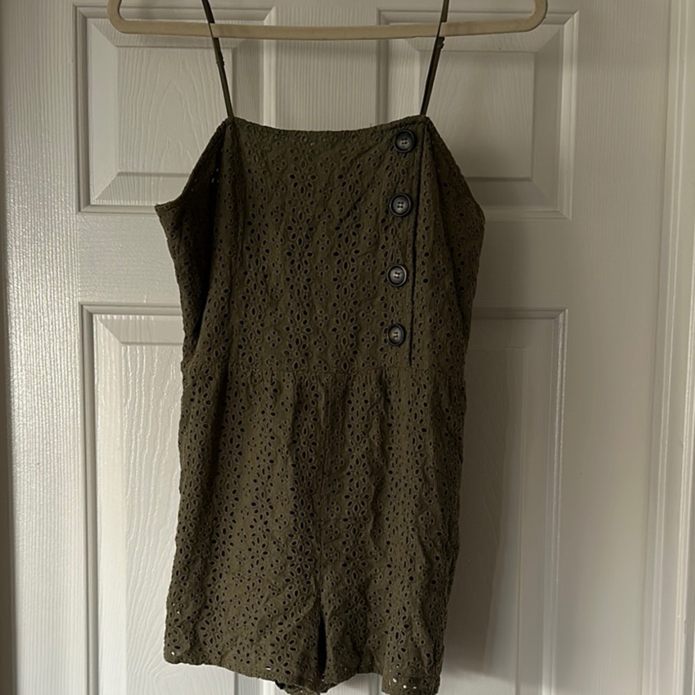 Olive Green Button-Detail Women's Romper